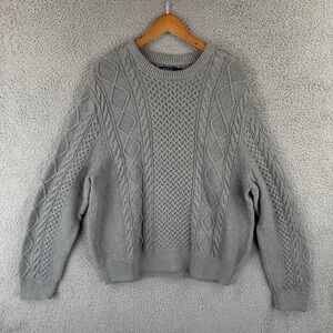 Polo Ralph Lauren Sweater Mens 2XL Gray Cotton Aran Chunky Cable Knit Fisherman